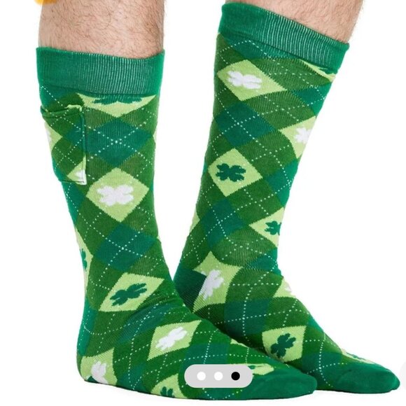 Tipsy Elves Mens Argyle Clover Socks With Bottle Pocket One Size Cotton - Picture 1 of 6